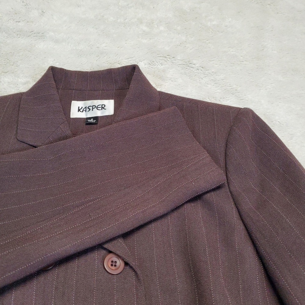 Kasper Brown White Pinstripe Office Classic Work Suit Jacket Skirt Set Women 8